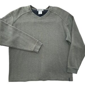 Columbia V-Neck Sweater Dark Olive Green Ribbed Pullover Cotton Blend Men's XL
